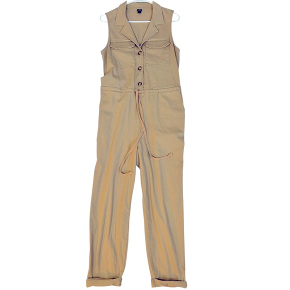 Wild Fable Tan Sleeveless Jumpsuit Utility Cuffed Drawstring Waist Pockets Size - Picture 5 of 12